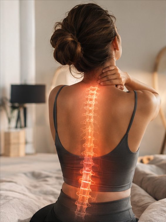 Femme souffrant de douleurs cervicales et dorsales, consultation chiropraxie Toulouse
