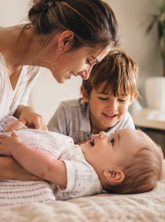 Mère avec un nourrisson et un jeune enfant, chiropraxie pédiatrique Toulouse
